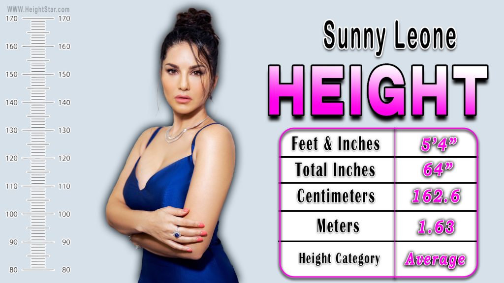 Sunny Leone Height In Feet & Inches, Total Inches, Centimeters, Meter and Height Category.