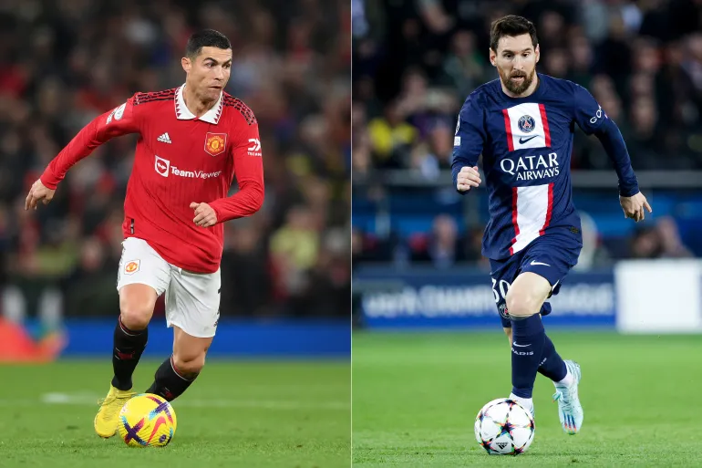 Cristiano Ronaldo and Lionel Messi height comparison in football kits