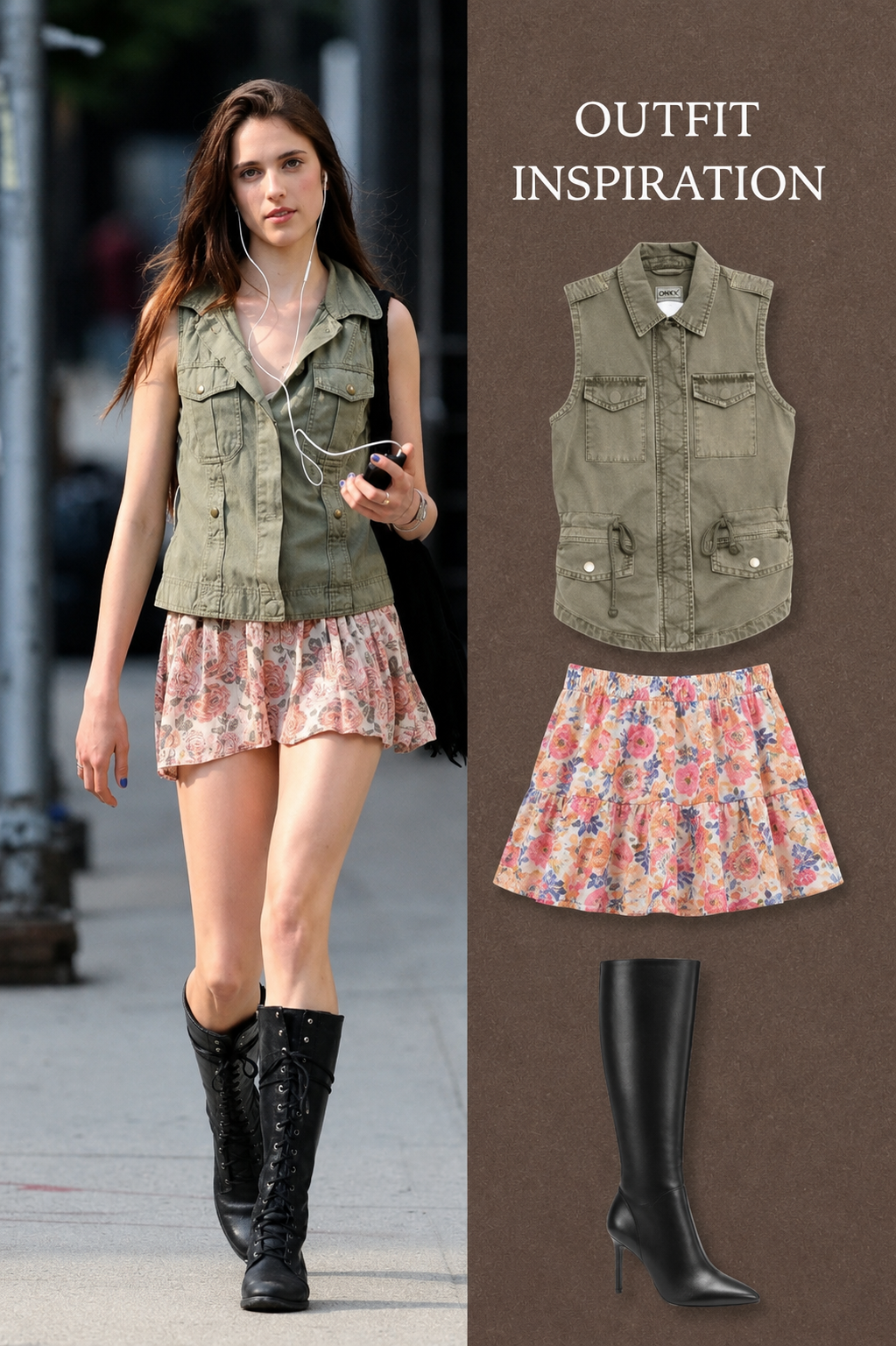 Margaret Qualley wearing a mini dress with high-heel boots